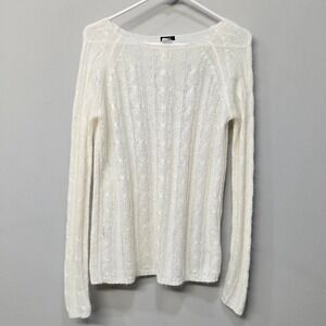 J.Crew Ivory Cable‎ Knit Sweater Large Y2K Fisherman Coastal Preppy Semi Sheer